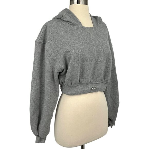 For Love and Lemons Josie Gray Hoody Crop Hoodie Sweatshirt Size M Pullover - Picture 8 of 11